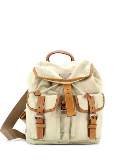 Pre-owned Prada Double Front Pocket Tessuto Small Backpack In Neutral