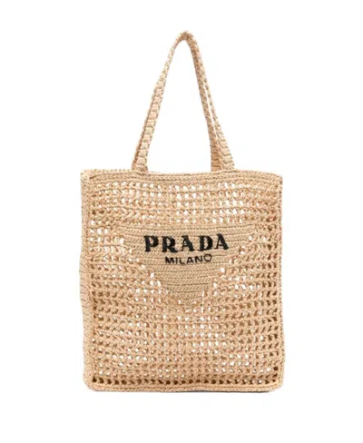 Prada Double-handle Hollow Handbag In Nude
