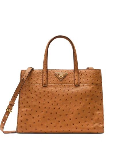 Pre-owned Prada Double Handle Ostrich Tote In Brown