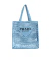 Prada Logo Embroidered Open Top Tote Bag In Blue
