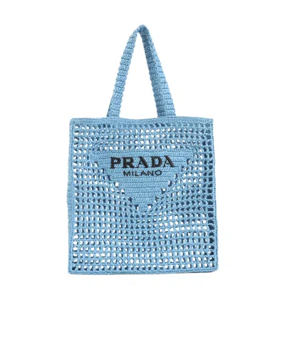 PRADA PRADA LOGO EMBROIDERED OPEN TOP TOTE BAG