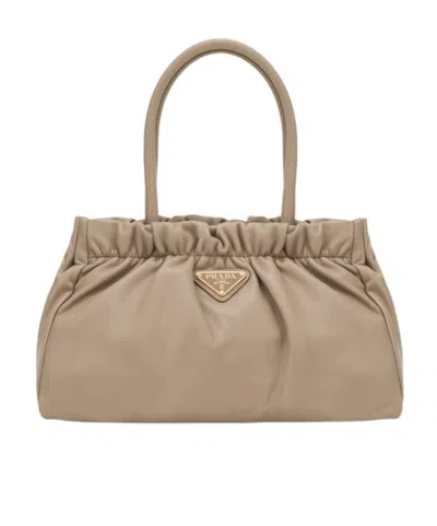 Prada Double Handle Shoulder Bag In Sand