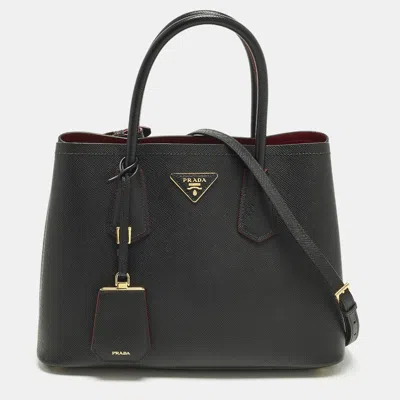 Pre-owned Prada Double Handle Small Black Saffiano Cuir Leather Tote