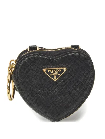 Pre-owned Prada Double-heart Leather Pouch In Black