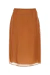 Prada Double Layer Semi-sheer Midi Skirt In Ruggine