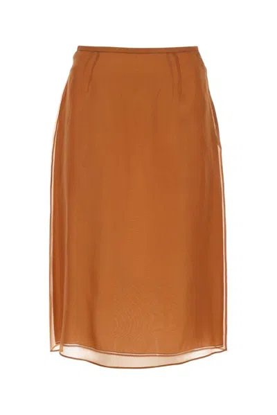 PRADA DOUBLE LAYER SEMI-SHEER MIDI SKIRT