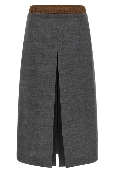 Prada Double Layer Skirt In Gray