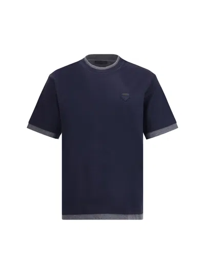 Prada Double Layer T-shirt In Blue