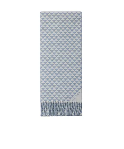 Prada Womens Blue Symbole Wool And Cashmere Scarf