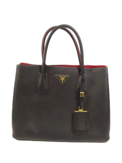 Pre-owned Prada Double Leather Tote Bag In Black