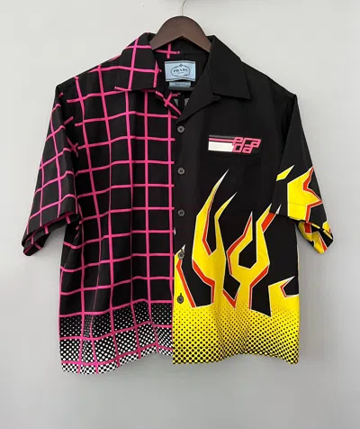 Pre-owned Prada Double Match Flame Shirt In Black/pink
