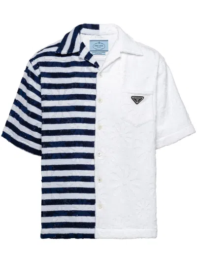 Prada Double Match Heavy Cotton Shirt In White Multi | ModeSens