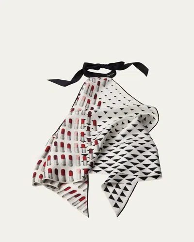 Prada Double Match Silk Scarf Halter Top In F0967 Nero Bianco
