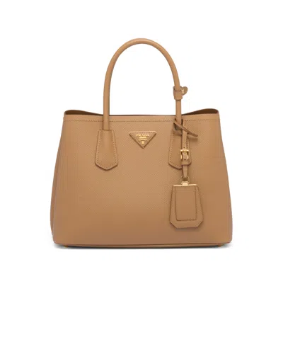 Prada Double Medium Saffiano Leather Bag In Brown