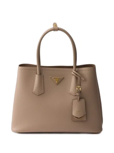 Prada Double Medium Saffiano Leather Bag In Brown