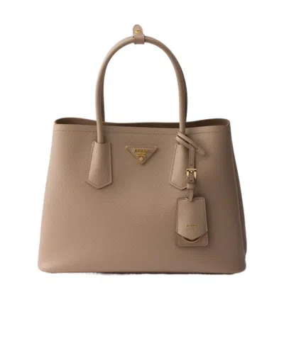 Prada Double Medium Saffiano Leather Bag In Brown