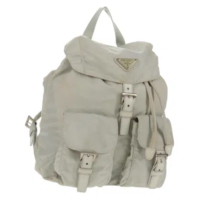 Pre-owned Prada Double Pocket Backpack Chain Shoulder Bag Re-nylon Gray Nylon Backpack Bag ()