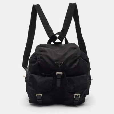 Pre-owned Prada Double Pocket Black Nylon Backpack
