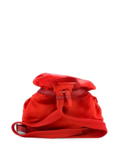 Pre-owned Prada Double Pocket Buckle Tessuto Medium Backpack In Red