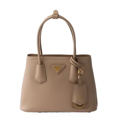 Prada Double Saffiano Leather Mini-bag In Neutral