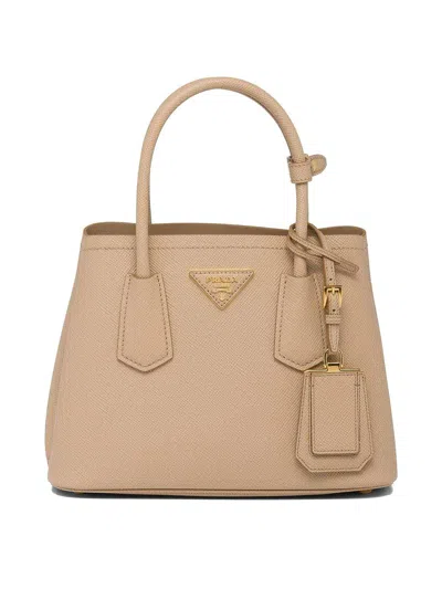 Prada Structured Leather Top Handle Shoulder Bag In Beige