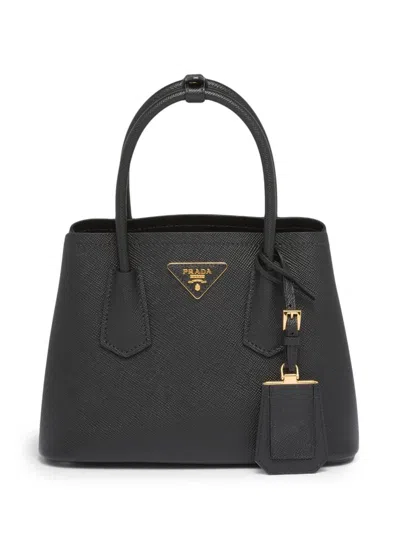 Prada Double Saffiano Leather Tote Bag In Black
