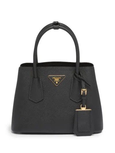 Prada Womens Black Double Saffiano Mini Leather Top-handle Bag