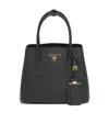 Prada Double Saffiano Leather Tote Bag In Black
