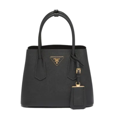 Prada Double Saffiano Leather Tote Bag In Black