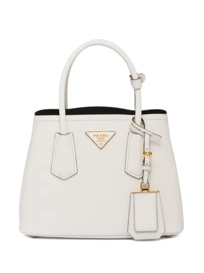 Prada Double Saffiano Leather Tote Bag In White