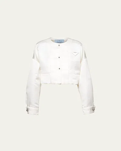 Prada Double Satin Cropped Jacket In Bianco