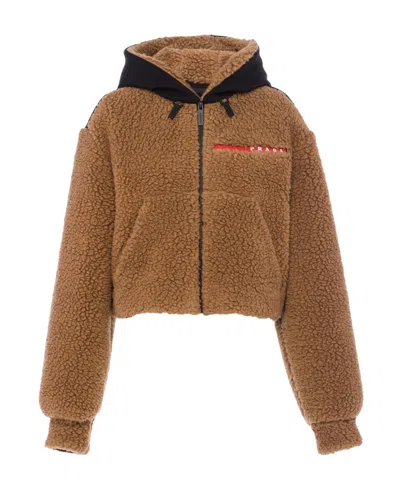 Prada Double-sided Velvet Casual Jacket In Camel/black
