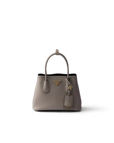 Prada Double Small Saffiano Leather Bag In Gray