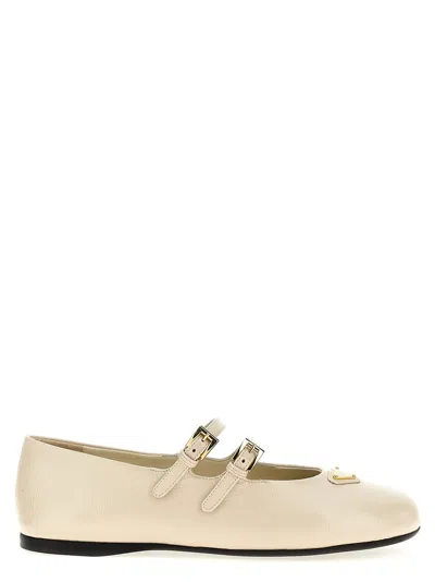 Prada Double Strap Ballet Flats Flat Shoes White
