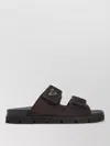 Prada Double Strap Open Toe Leather Sandals In Brown