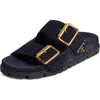 Prada Leather Slides Gold-tone Hardware Accents In Bleu