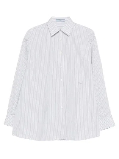 Prada Double-stripe Cotton Poplin Shirt Clothing In White
