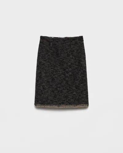 Prada Double Tweed Midi-skirt In Black