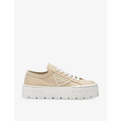 Prada Womens Neutral Double Wheel Recycled-nylon Low-top Trainers