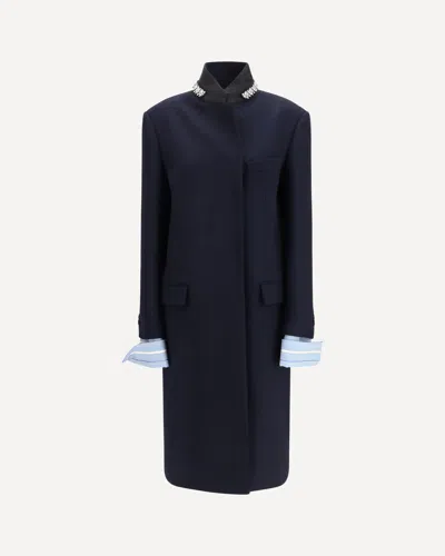 Prada Double Wool Coat In Blue