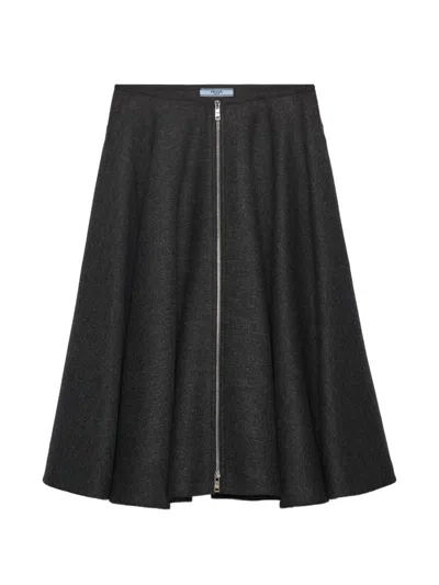 PRADA DOUBLE WOOL MIDI-SKIRT