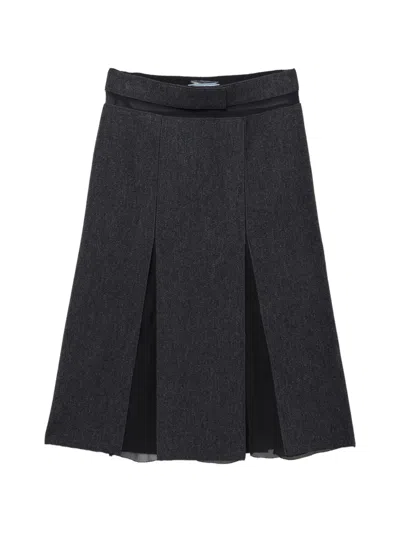 Prada Double Wool Midi-skirt In Gray