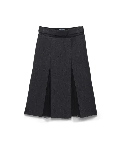 Prada Double Wool Midi-skirt In Grey