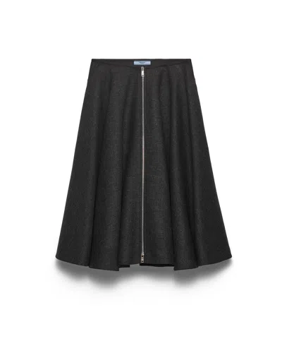 Prada Double Wool Midi-skirt In Slate Gray