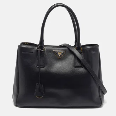 Pre-owned Prada Double Zip Black Saffiano Lux Leather Tote