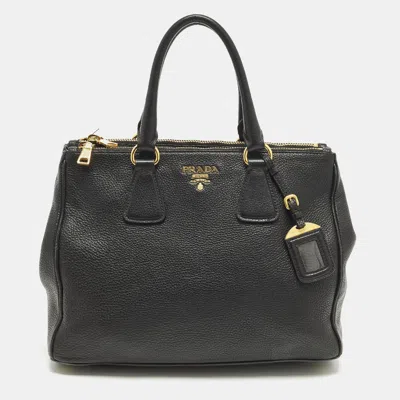 Pre-owned Prada Double Zip Black Vitello Daino Leather Tote