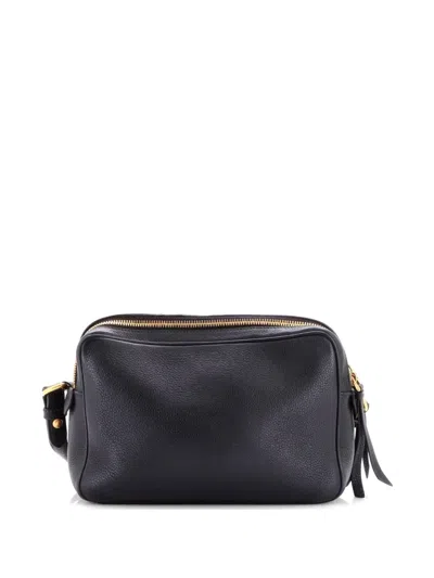 Pre-owned Prada Double Zip Camera Bag Vitello Daino Crossbody Bag In Black