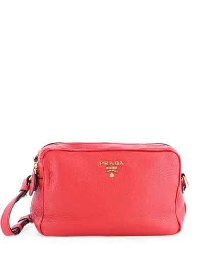 Pre-owned Prada Double Zip Camera Bag Vitello Daino Crossbody Bag In Red