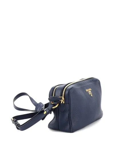Pre-owned Prada Double Zip Camera Bag Vitello Phenix Medium Crossbody Bag In Blue