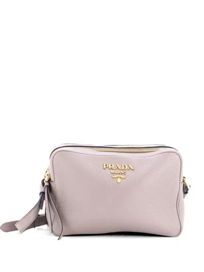 Pre-owned Prada Double Zip Camera Bag Vitello Phenix Medium Crossbody Bag In Gray